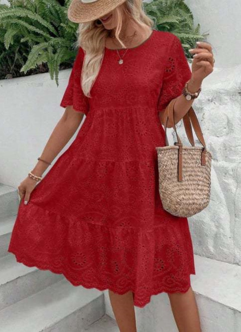 Sarah Express Women's Embroidered Floral Maxi Dress Ruffle Sleeve A-Line White Cotton Blend