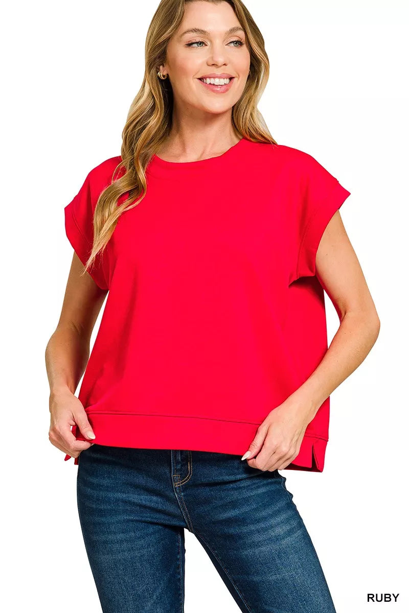 Sarah Express Women's Scuba Short Sleeve Sweatshirt RUBY
