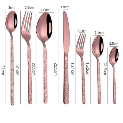 Sarah Express Premium Stainless Steel Steak Knife Fork Set - Embossed Handle Western Cutlery Rose Gold 7PCS