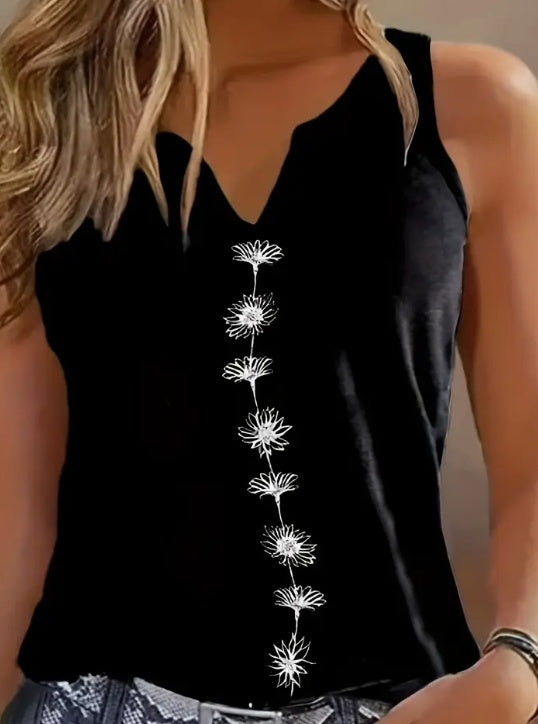 Sarah Express Women's Floral Print Tank Top Notch Neck Sleeveless Summer Casual Top