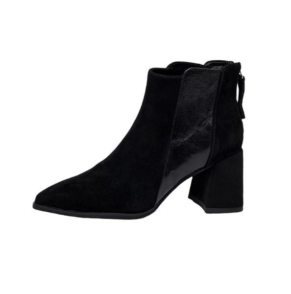 Sarah Express Women's Minimalist British-Style Short Ankle Boots with Back Zipper | Suede Leather Black With Velvet Lining