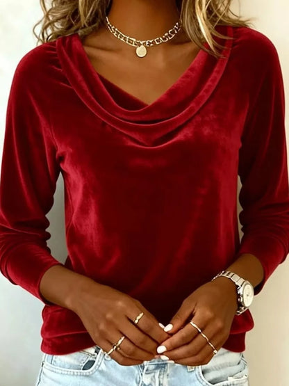 Sarah Express Women's Velvet Cowl Neck Long Sleeve Top
