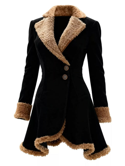 Sarah Express Women's Vintage Suede Sherpa Trimmed Winter Coat Black