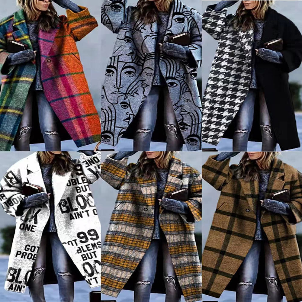 Sarah Express Women's Plaid Print Long Sleeve Coat Loose Fit Outerwear