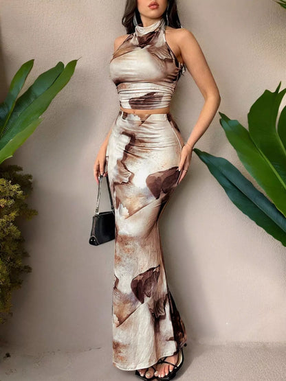 Sarah Express Women's Tie-Dye Halter Top and Mermaid Skirt Set