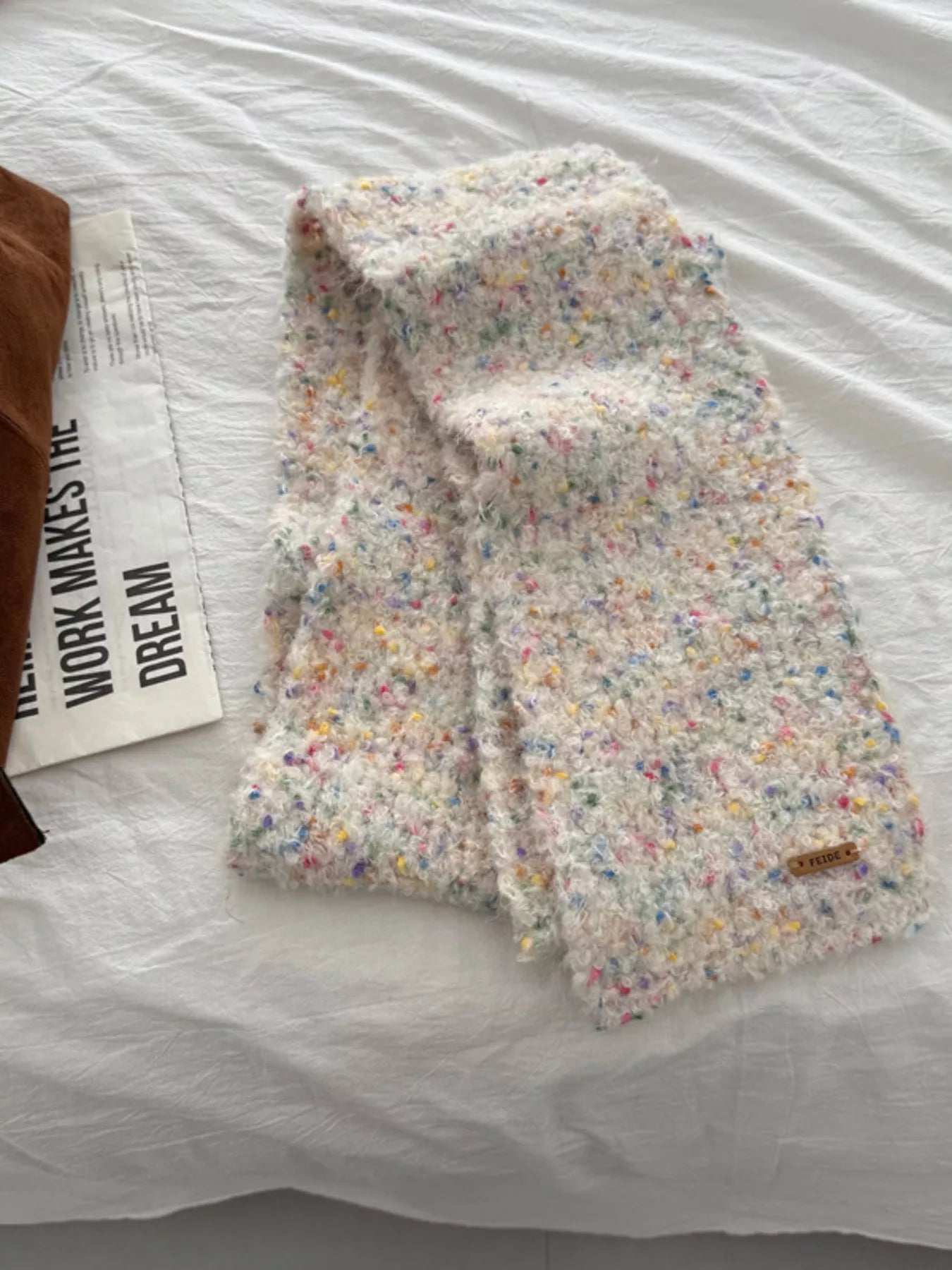 Sarah Express Women's Cozy Knitted Multicolor Speckled Winter Scarf - Soft Polyester Wrap Cream ONESIZE