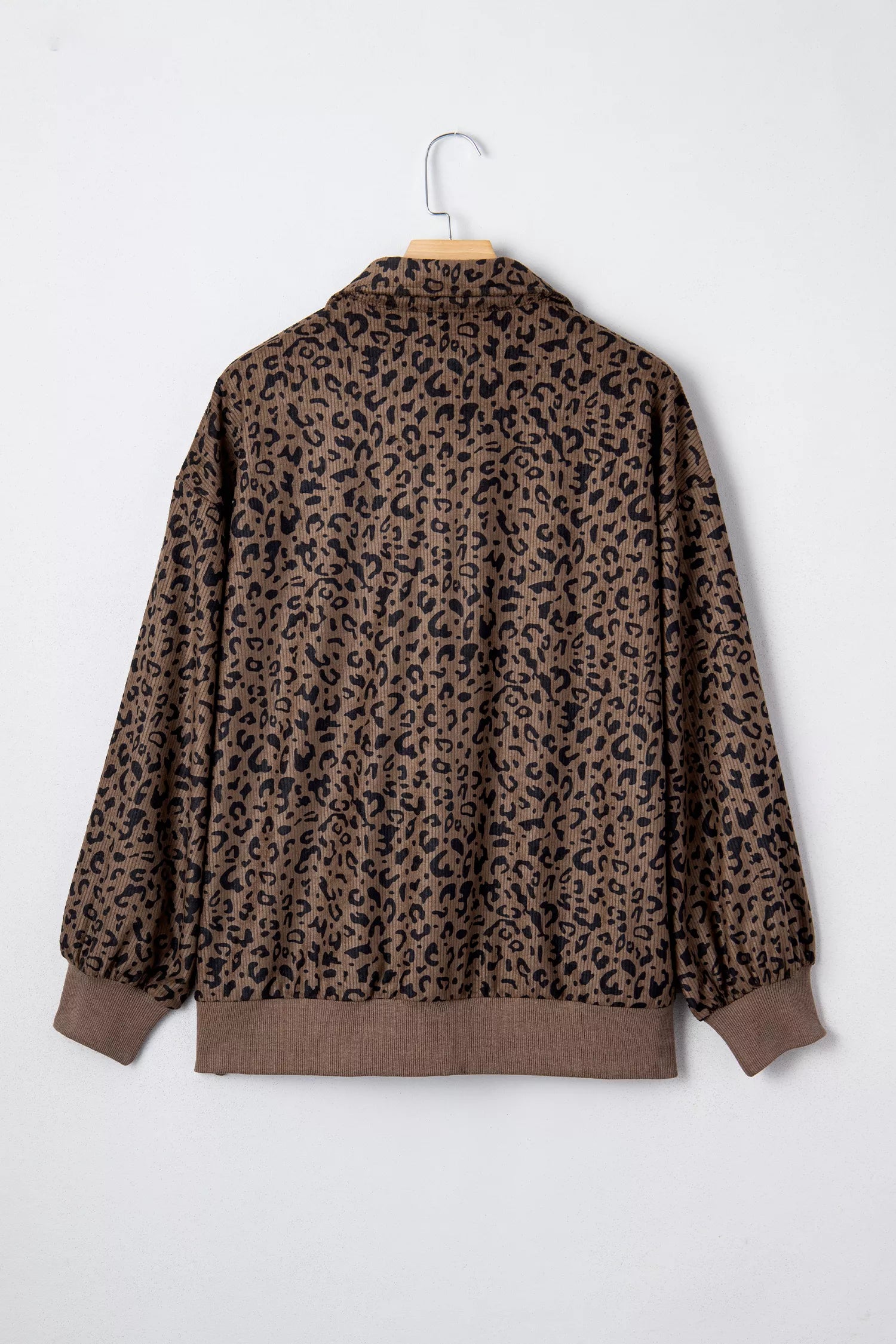 Sarah Express Women's Leopard Print Quarter Zip Corduroy Sweatshirt