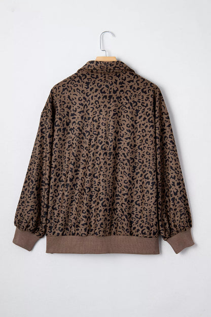 Sarah Express Women's Leopard Print Quarter Zip Corduroy Sweatshirt