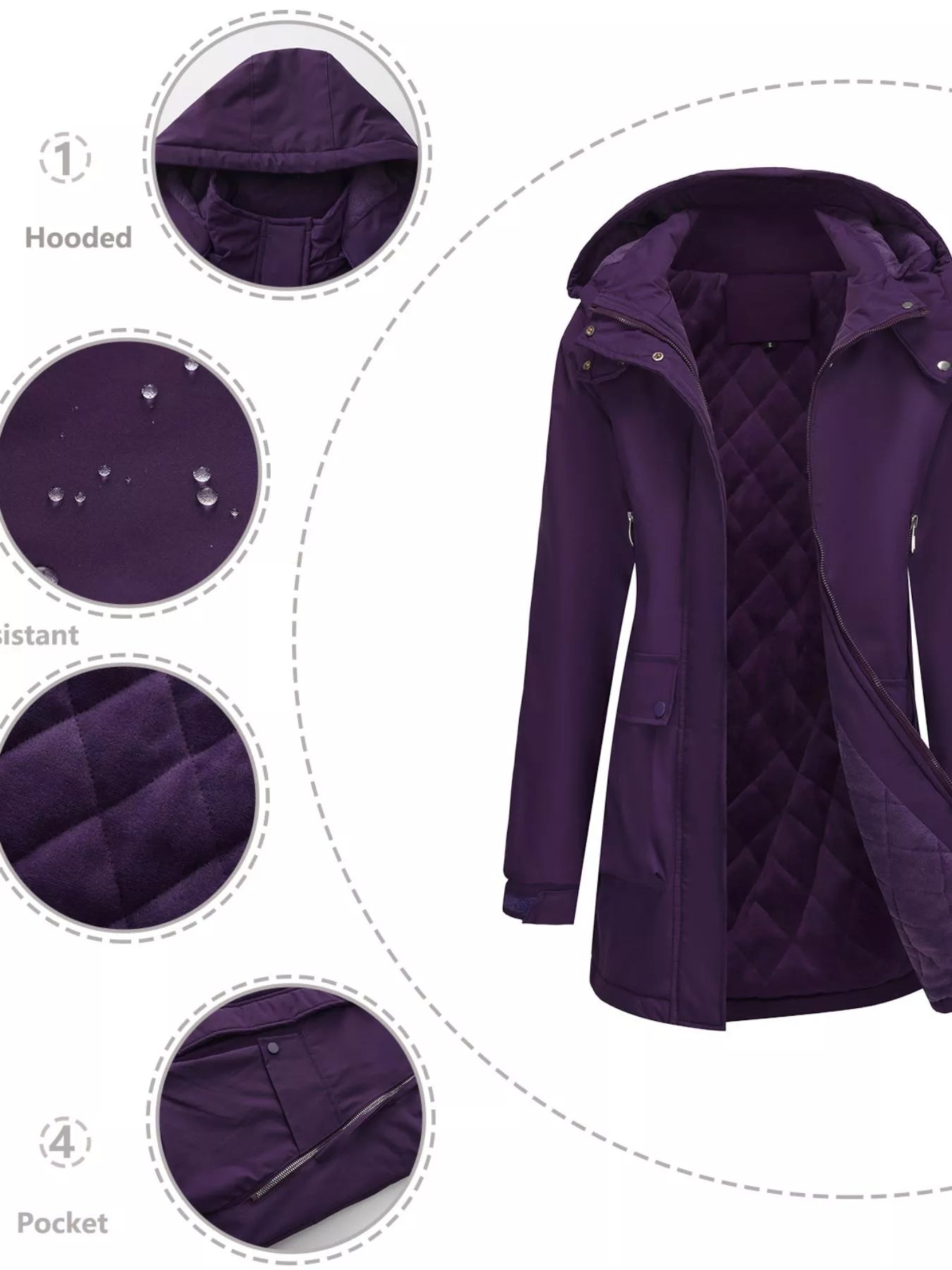 Sarah Express Women's Full Size Zip Up Hooded Parka Outerwear