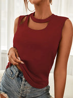 Sarah Express Women's Cutout Sleeveless Tank Top Burgundy