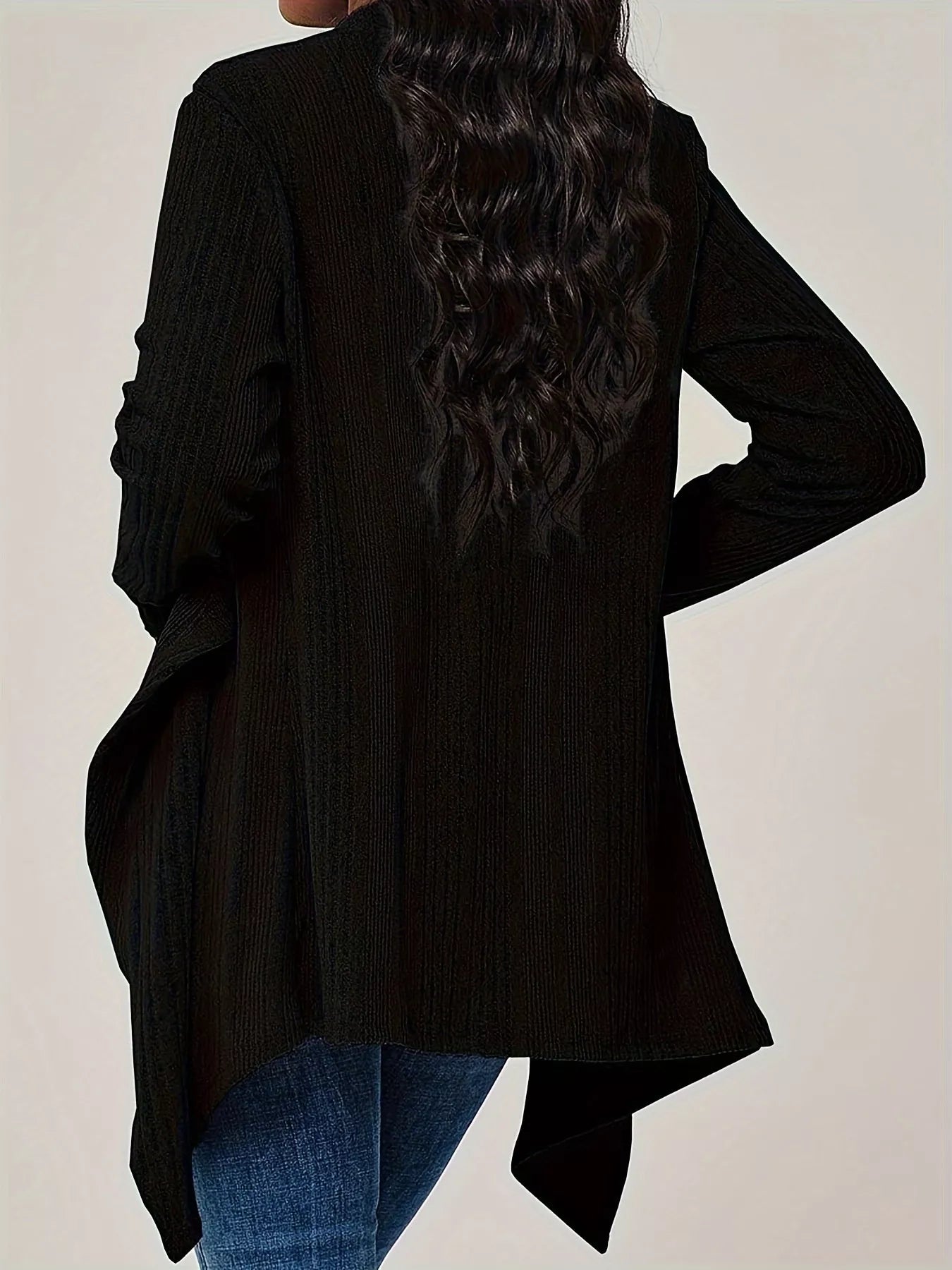 Sarah Express Women's Ribbed Knit Open Front Cardigan - Long Sleeve Lightweight Sweater