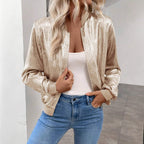 Sarah Express Women's Slim Fit Zip Front Lightweight Jacket Long Sleeve Coat