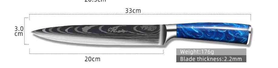 Sarah Express Professional 8-Inch Chef Knife with Blue Resin Handle - Premium Stainless Steel Kitchen Knife 8inch meat cleaver