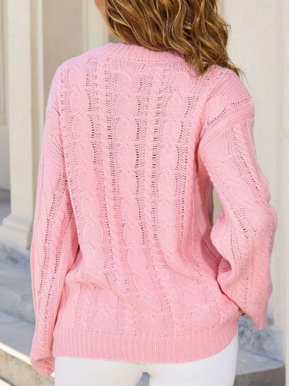 Sarah Express Women's Cable Knit Sweater - Long Sleeve Openwork Pullover