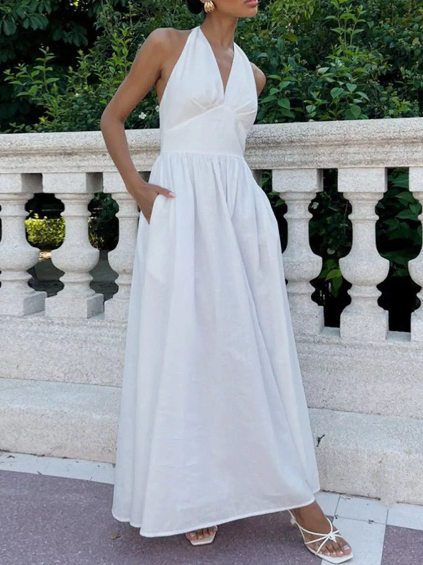 Sarah Express Women's Halter Neck Flowy Maxi Dress