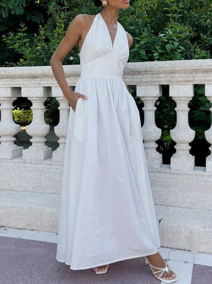 Sarah Express Women's Halter Neck Flowy Maxi Dress