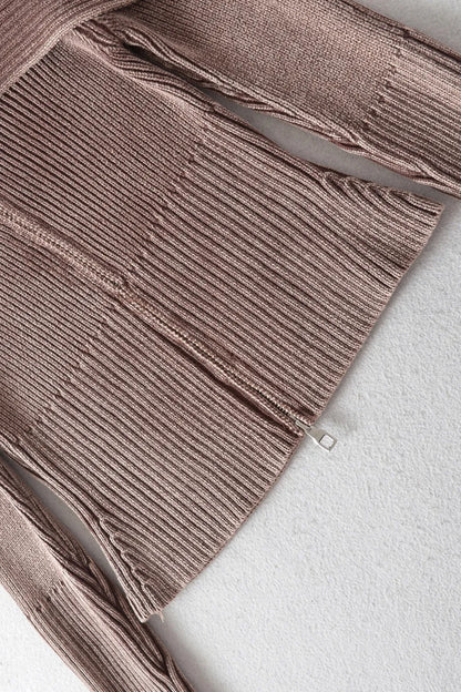 Sarah Express Women's Ribbed Off-Shoulder Zip Up Long Sleeve Cardigan