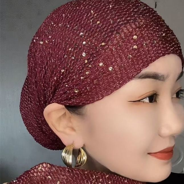 Sarah Express Embellished Toque Beanie Hat Rhinestone Lace Hollow-Out