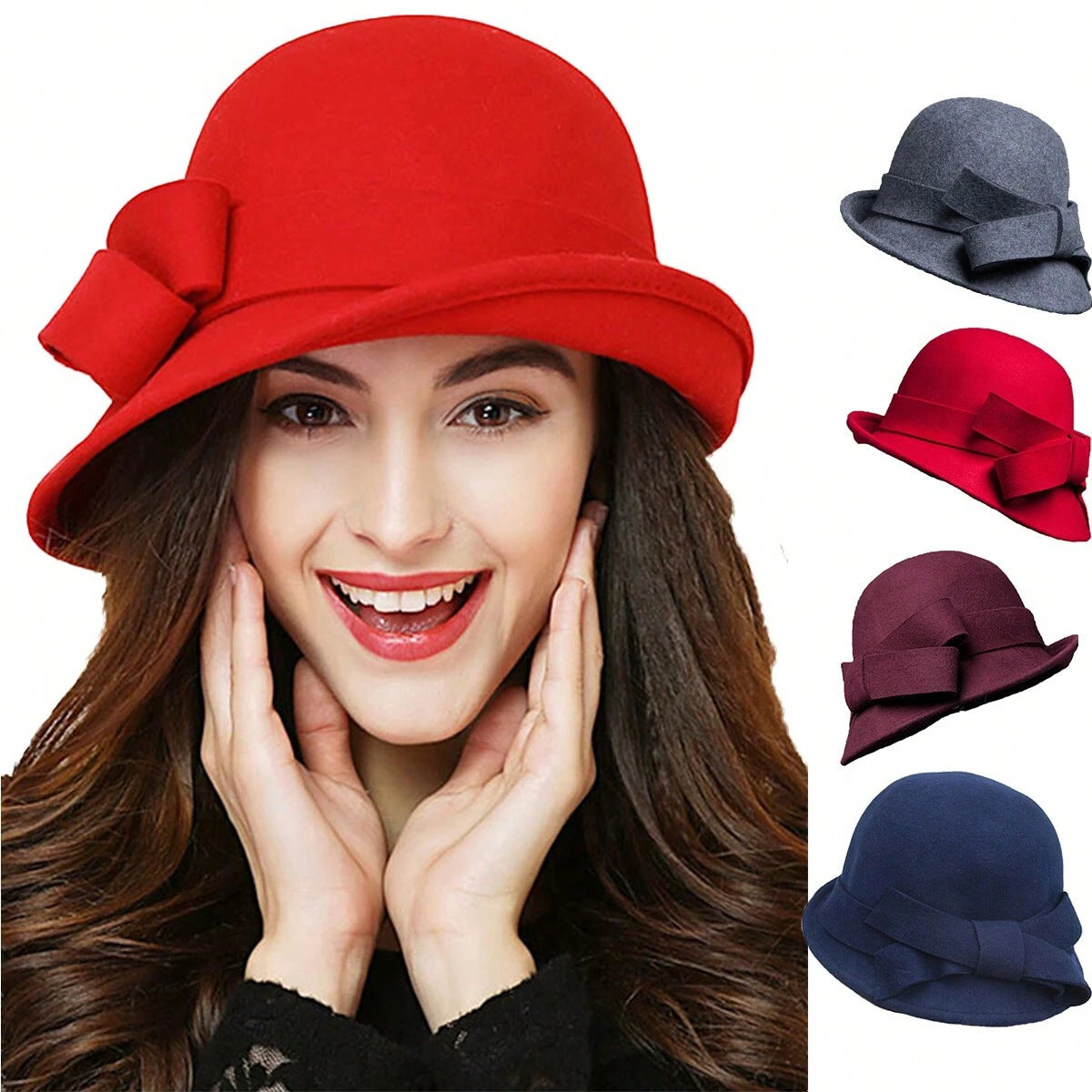 Sarah Express Women's French Style Retro Bowler Hat Dome Crown with Bow Accent Polyester