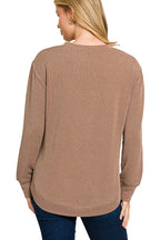 Sarah Express Women’s Plus Size Raised Rib Long Sleeve Top Casual All-Season