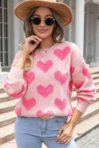 Sarah Express Women's Valentine's Day Heart Jacquard Round Neck Sweater