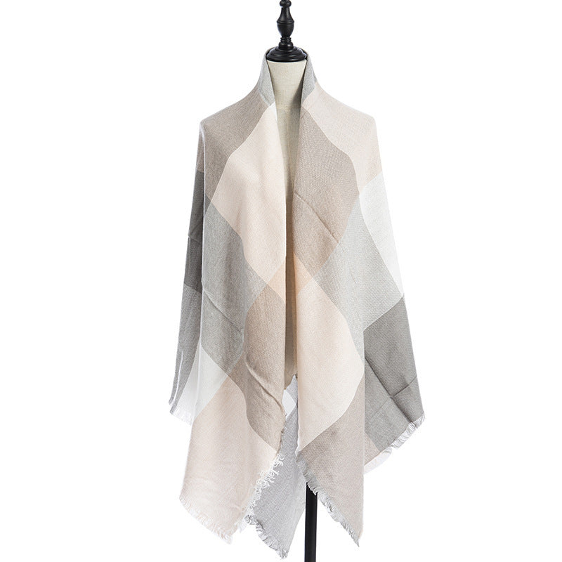 Sarah Express Women's Oversized Square Scarf Cashmere-like Double-Sided Shawl 140cm Woven Fall Winter Accessory