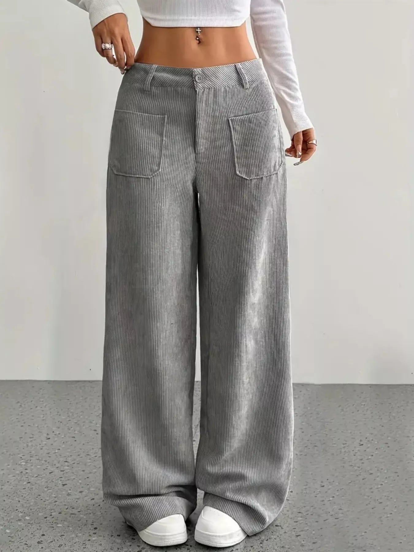 Sarah Express Women's Wide Leg Corduroy Pants Grey