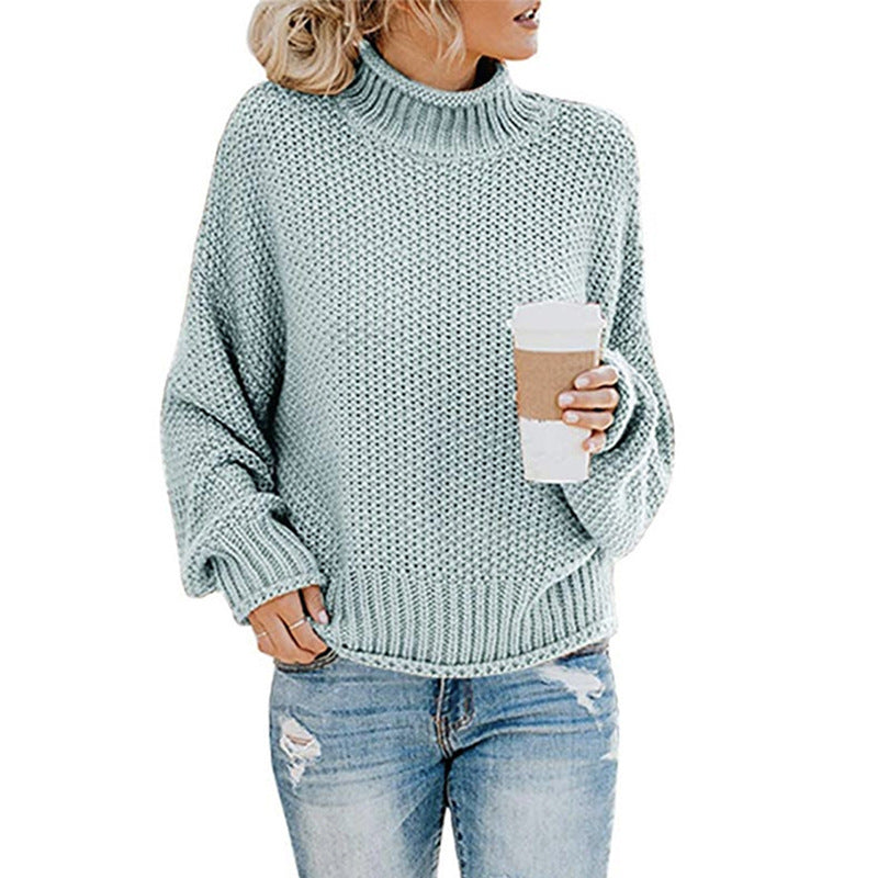 Sarah Express Solid Turtleneck Pullover Sweater Winter Fashion Casual Knitted Long-Sleeved Top Women's Clothing Blue