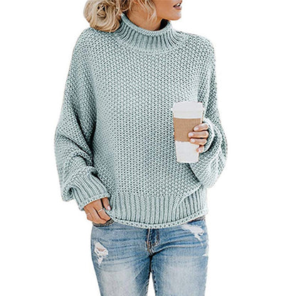 Sarah Express Solid Turtleneck Pullover Sweater Winter Fashion Casual Knitted Long-Sleeved Top Women's Clothing Blue
