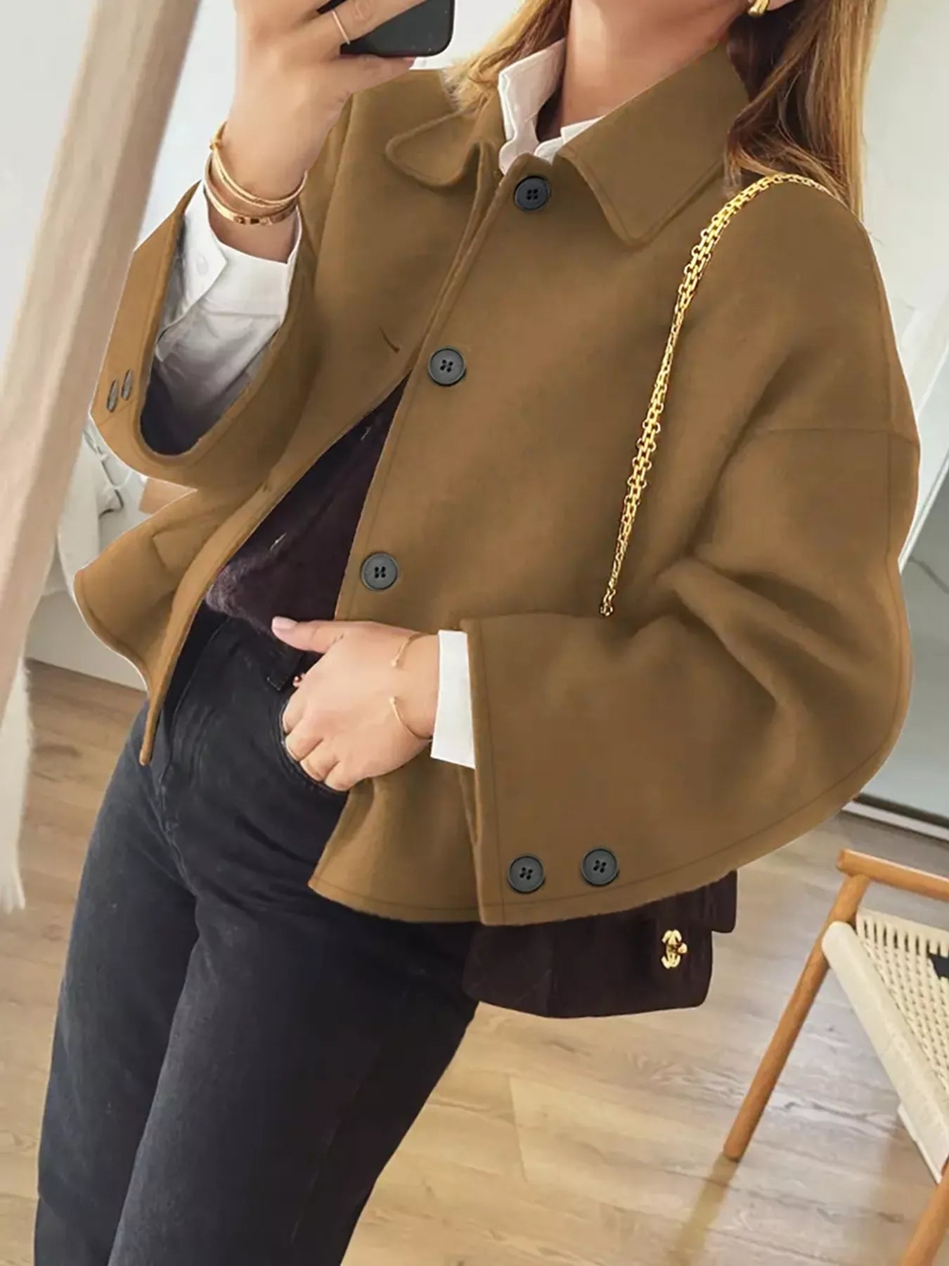 Sarah Express Women's Plus Size Button-Down Cropped Outerwear Brown