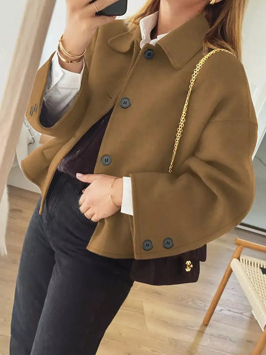 Sarah Express Women's Plus Size Button-Down Cropped Outerwear Jacket Brown