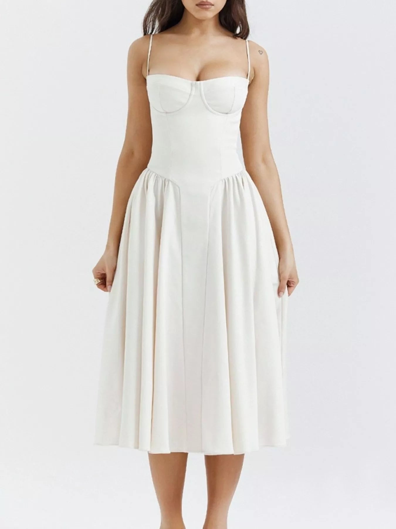 Sarah Express Women's Sweetheart Neck Midi Cami Dress - Elegant Party & Wedding Guest Dress White