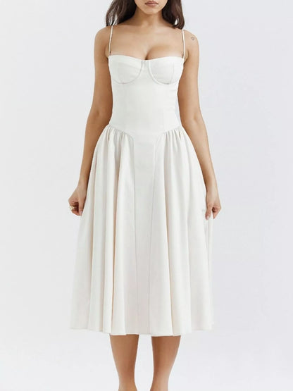 Sarah Express Women's Sweetheart Neck Midi Cami Dress - Elegant Party & Wedding Guest Dress White