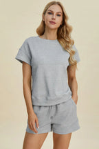 Sarah Express Women’s Plus Size Textured Top and Shorts Lounge Set
