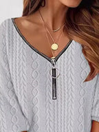 Sarah Express Women's Zip Detail Textured Cable Knit Mini Sweater Dress