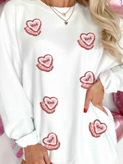 Sarah Express Women's Sequin Love Heart Sweatshirt - Valentine's Day Corded Pullover