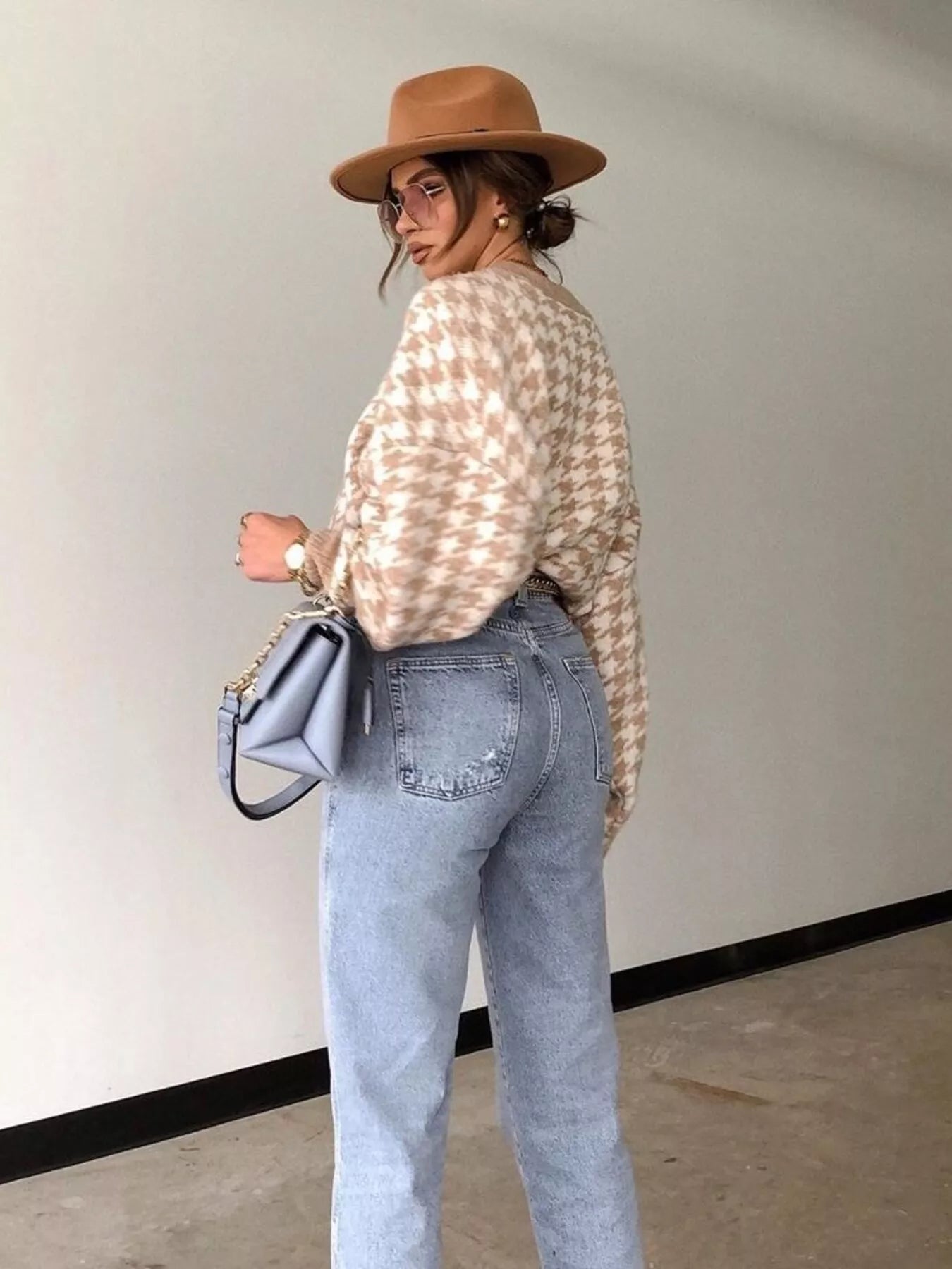 Sarah Express Women's Houndstooth Oversized Sweater Plus Size - Cozy Knit Pullover