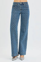 Sarah Express Women’s High Rise Wide Leg Jeans with Bow Embroidery
