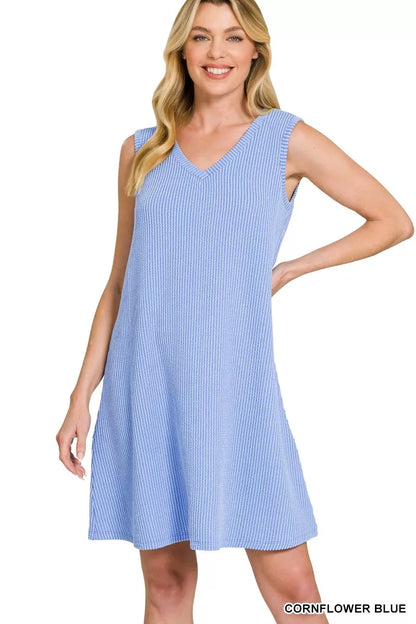 Sarah Express Women's Raised Rib Sleeveless Mini Dress CORNFLOWER BLUE