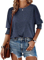 Sarah Express Women's Loose Round Neck T-Shirt Rayon Cotton Blend