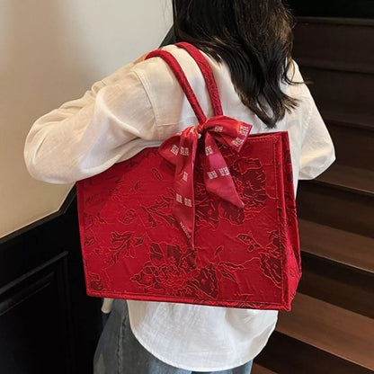 Sarah Express Women's Floral Embossed Tote Handbag with Scarf Accent