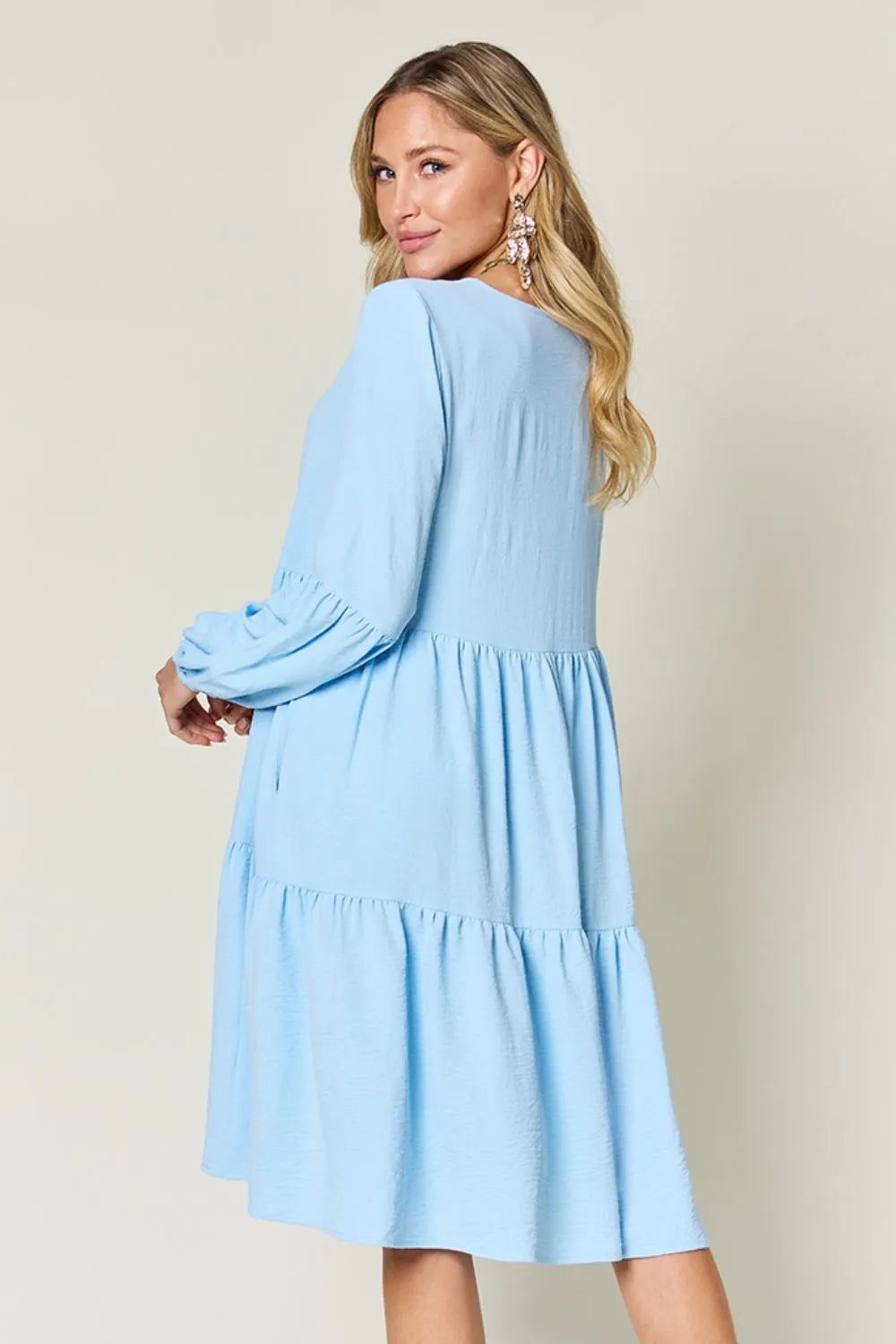 Sarah Express Women’s Plus Size V-Neck Balloon Sleeve Tiered Dress
