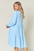 Sarah Express Women’s Plus Size V-Neck Balloon Sleeve Tiered Dress
