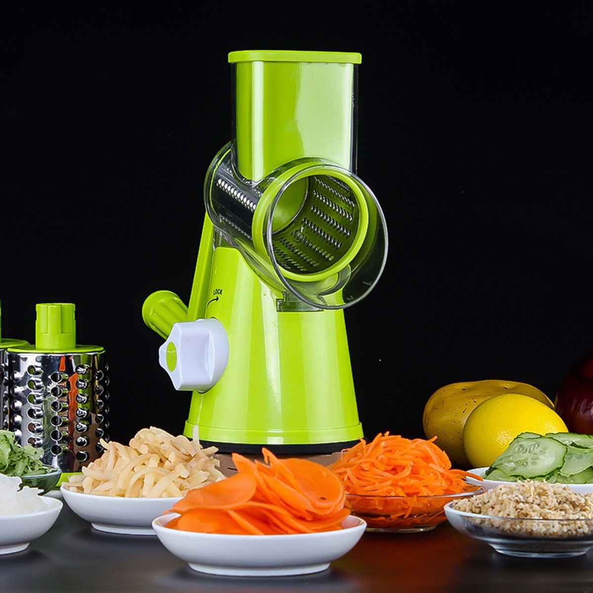Sarah Express 3-in-1 Rotary Vegetable Slicer Mandoline Grater - Stainless Steel Blades for Potato, Carrot, Cheese Green China
