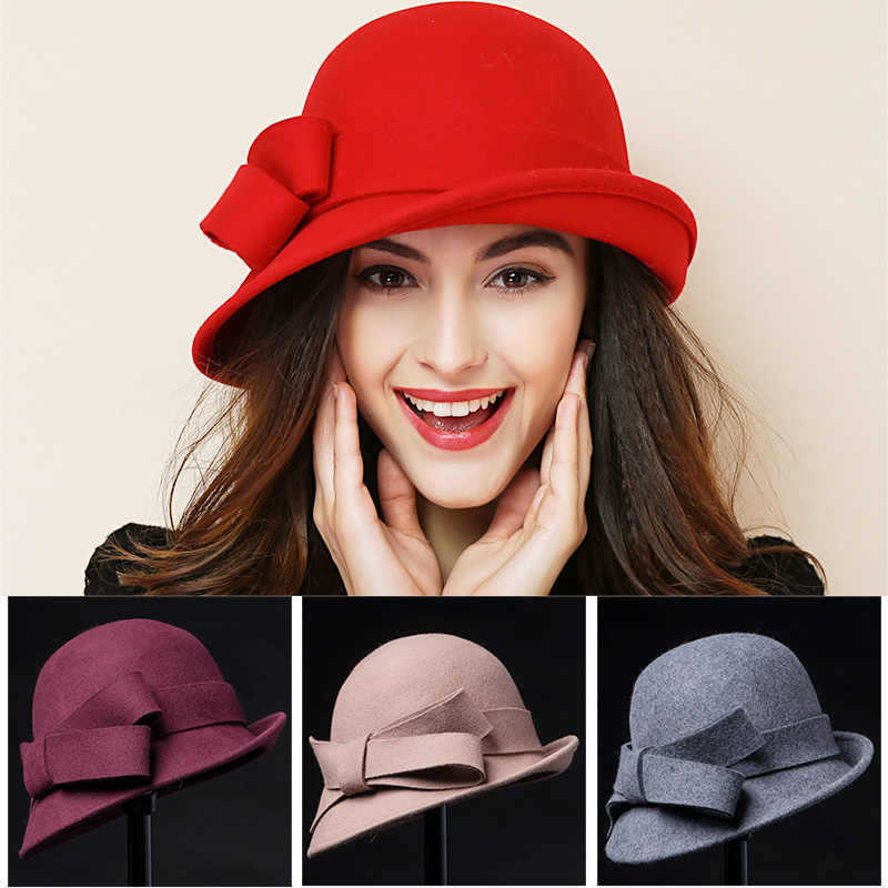 Sarah Express Women's French Style Retro Bowler Hat Dome Crown with Bow Accent Polyester