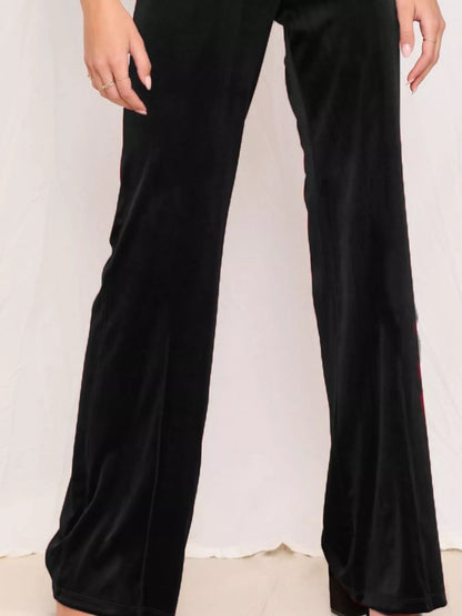 Sarah Express Women's Velvet Wide Leg Pants - High Waist Palazzo Trousers Plus Size