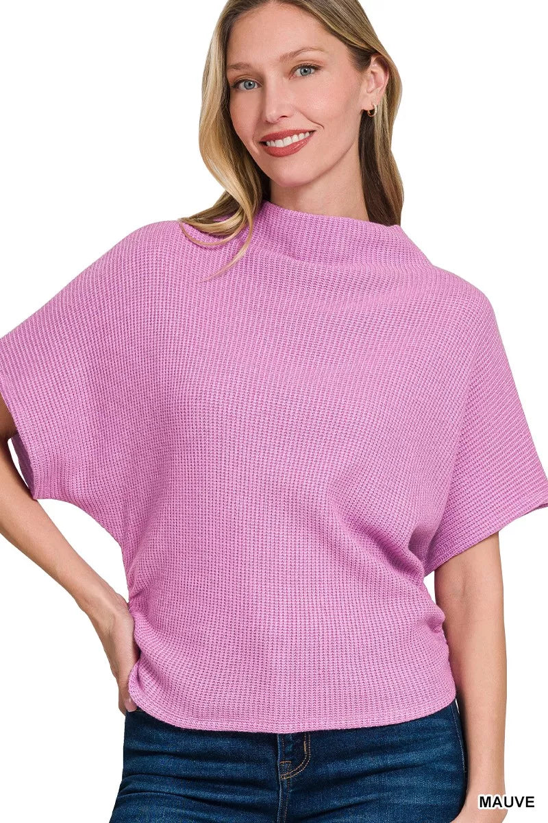 Sarah Express Women's Mock Neck Sweater with Side Shirred Detail MAUVE