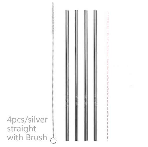 Sarah Express Colorful Reusable Stainless Steel Straws Set - Food Grade Stainless Steel Drinking Straws with Cleaning Brush Silver STRAIGHT