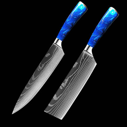Sarah Express Professional 8-Inch Chef Knife with Blue Resin Handle - Premium Stainless Steel Kitchen Knife Blue 2piece setB