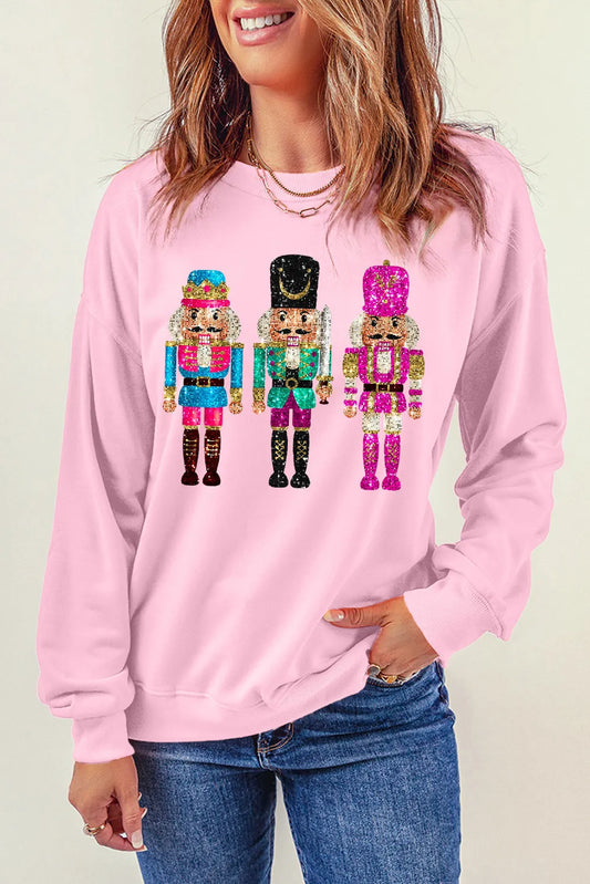 Sarah Express Women's Nutcracker Graphic Round Neck Long Sleeve Sweatshirt